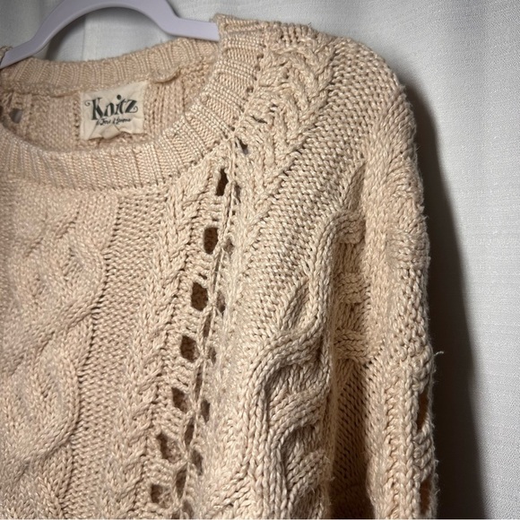 Knitz For Love And Lemons Chunky Cable Knit Sweater Bishop Sleeve S Slouchy Boho - Picture 2 of 12